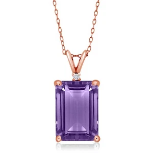 18K Rose Gold Plated Silver Amethyst and White Moissanite Pendant Necklace For - Picture 1 of 5