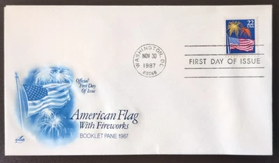 22 c  Flag Over Fireworks, From Booklet Pane # 2276a 1987 FDC Artcraft - Image 1 of 2