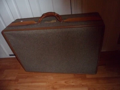 Maleta grande vintage Hartmann de cuero tweed recortada 29" buen estado Foto 1 de 4
