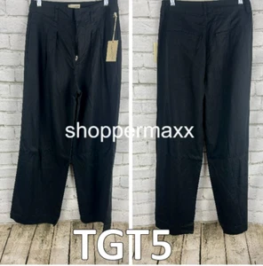 NEW- WOMEN'S HIGH-RISE LOOSE FIT PLEATED CHINO PANTS- UNIVERSAL THREAD, BLACK, 6 - Picture 1 of 7