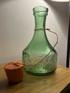 Antique Vintage Glass Decanter Bessi Wine Vino Bottiglia retro 70s Green Bottle - Foto 1 di 4