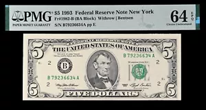 United States 5 Dollars 1993 New York PMG 64EPQ Banknotes - Picture 1 of 2