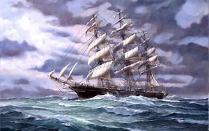 Mejor Regalo Hogar Decoración de Pared Paisaje Marino Barco Pintura al Óleo Imagen Impresa en Lienzo - Imagen 1 de 2