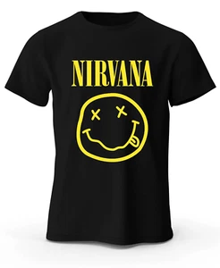 T-SHIRT SMILE NIRVANA KURT COBAIN GRUNGE MAGLIETTA ROCK BAND PERSONALIZZABILE - Picture 1 of 2