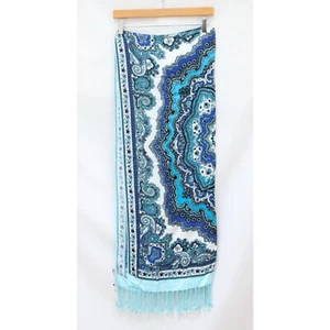 Talbots blue paisley print oblong scarf blue NWT brand new spring fringe coastal - Picture 1 of 7