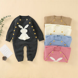 Infant Baby Girl Boy Bunny Cartoon Knit Sweater Romper Jumpsuit Autumn Clothes