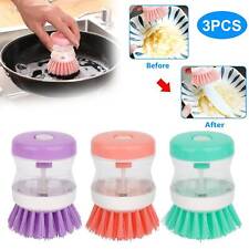 3Pcs Soap Brushes Dispensing Dish Pots Pans Kitchen Sink Cleaning Push-On Liquid
