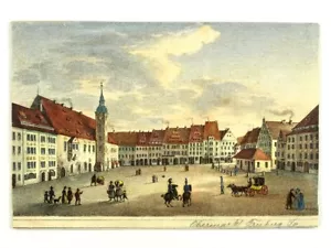 FREIBERG DER OBERMARKT Orig. altgouchierte Litho.ca.1850 - Bild 1 von 4