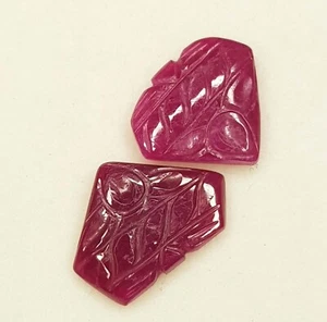 7.71 Ct Natural Mozambique Ruby Handmade Carving Pair Top Quality Vintage Gems - Picture 1 of 8