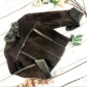 GUESS Brown Suede Jacket with Faux-Fur Lining - Large - Picture 1 of 7