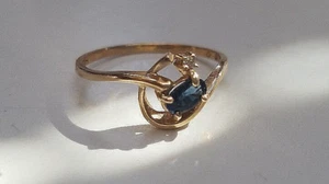 14K GOLD DAMEN RING ECHTER BLAUER SAPHIR & DIAMANT EDELSTEINE Größe 6 1/2" NEU - Bild 1 von 8