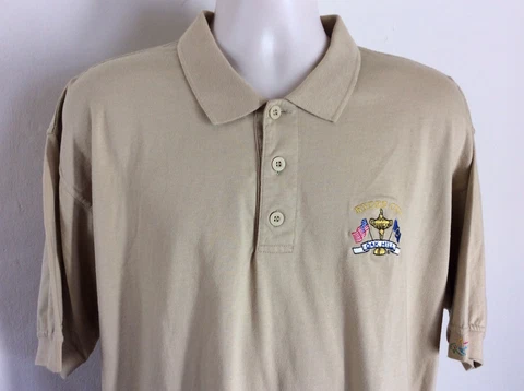 Vtg 1995 Ryder Cup Oak Hill Polo Shirt Beige L Greg Norman PGA Golf Tournament Cover