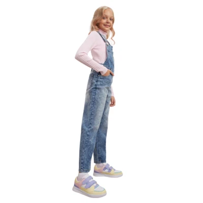 DELLMOOR-SHISHOO Kids Girls Denim Dungaree Full Length Jeans Overall Fashion Jumpsuit New Style