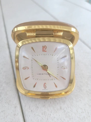 Vintage Rare Westclox Travel Clock With Brown Case- Working Wind Up Cover