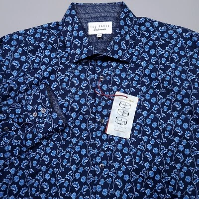 Nueva Camisa de Vestir Ted Baker Greck Estampado Floral Resistencia Delgada Preppy 16 34/35 Foto 1 de 4