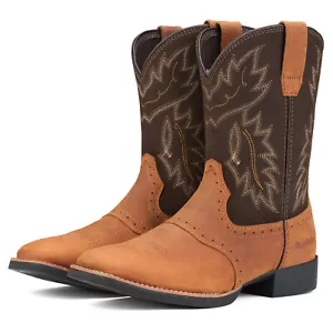 Bota de Vaquero Rollda Hombres Punta Cuadrada Bordada Media Pantorrilla Cuero Bota Occidental Rodeo - Imagen 1 de 21