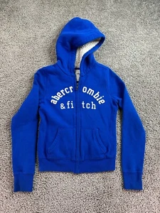 Abercrombie & Fitch Jacket Girls Large Blue Sherpa Lined Full Zip Hooded Kids* - Picture 1 of 12