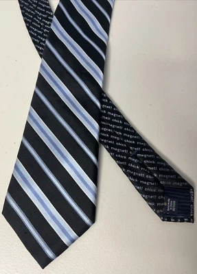 Corbata retro águila para fabricantes de camisas seda hecha a mano azul a rayas 3,5"-ancho *imán de pollo* Foto 1 de 4