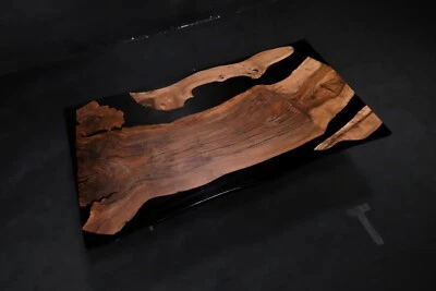 Mesa de comedor Live Edge, madera de nogal negro epoxi madera maciza 79x40 Foto 1 de 4
