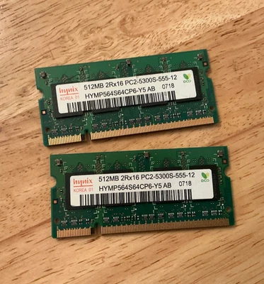 Hynix 2x 512MB Laptop RAM Card 2Rx16 PC2-5300S-555-12 512MB - Image 1 of 2