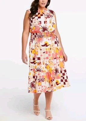 Vestido midi Ella Rafaella de algodón con capas 2XL coral hundido ¡Al por menor de $139! Foto 1 de 3