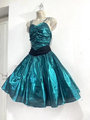 Vestido Verde Lámina Brillante Acanalado Años 80 Fiesta Talla 8 Foto 1 de 4
