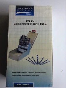 NORTHERN TOOL Cobalt Drill Bit Set 29 Pcs High Speed Steel Cobalt Drill Bits - Picture 1 of 4