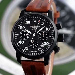 PILOT BERKUT Chronograph Poljot 31681 russische mechanische Uhr Saphirglas black - Picture 1 of 12