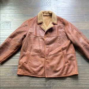 MILL VALLEY Shearling Coat Mens Sz 52 Brown Leather Tan Sheepskin - Picture 1 of 10