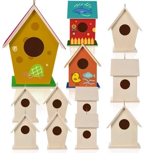 6 Pieces Bird House Craft Wooden Birdhouse Kit Build and Paint Birdhouses - Picture 1 of 7