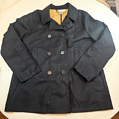 Gabardina negra vintage Oleg Cassini para mujer talla XL botones dobles hasta la cadera Foto 1 de 4