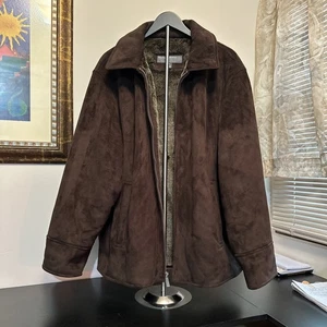 Perry Ellis Portfolio Mens Brown Faux Suede Faux Fur Lined Coat Jacket Sz XL - Picture 1 of 9