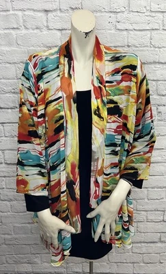 SLINKY BRAND WOMEN’S 2 PC MULTI COLOR GEOMETRIC PRINT JACKET & TOP SET SIZE 1X - Image 1 of 4