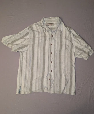 Camisa Jamaica Jaxx Para Hombres XL Verde Gris Rayas 100% Seda Abotonada Campamento Informal Foto 1 de 4