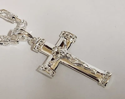 Dama Nuevo Plateado 20 pulgadas Largo 4 mm Ancho Cadena Turca y 30 CZ Cruz Dije Set Foto 1 de 4