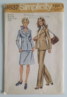 1971, SIMPLICITY #9837 MISSES SIZE 12 UNLINED JACKET SKIRT PANTS PATTERN UNCUT - Image 1 of 3