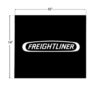 Front Mud Flaps Freightliner 16" x 14" Black White Logo Rubber MF-1614 Pair - Picture 1 of 3