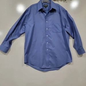 Cambridge Classics Men's Blue Button Down Pleated Dress Shirt Size 16 1/2 32/33 - Picture 1 of 7