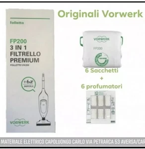 SACCHETTI ORIGINALI VK 200 - VK 220S VORWERK FOLLETTO ORIGINALI 6 + 6 PROFUMINI - Foto 1 di 1
