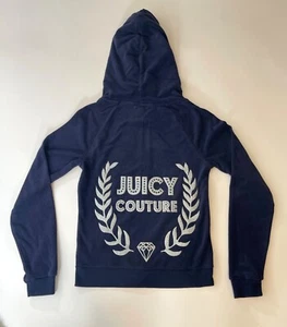 JUICY COUTURE Terry Cloth Size XS Glitter Embellished Bling Hooded Jacket Navy - Picture 1 of 7