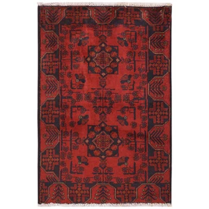 Hand Knotted Afghan Living Room Area Wool Red Rug Oriental Rug 2'6x3'9 ft -10929 - Picture 1 of 5