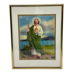 Vintage Saint Jude Tadeo Gold Framed Picture Religious 11.5” x 14.5 - Picture 1 of 9