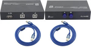 USB Switch PUSH BUTTON MANUAL AB 1A-2B Box with 2 USB Cabels - Picture 1 of 2