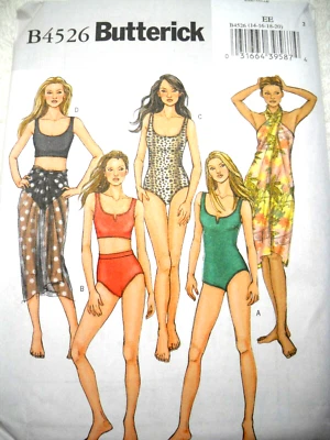 Swimsuit and Wrap 1 and 2 Piece Misses size 14-20 Butterick 4526 Sewing Pattern - Image 1 of 2