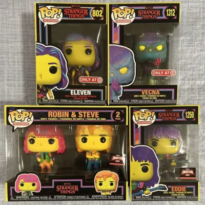 NEW 2024 Funko POP Stranger Things BlackLight VECNA, EDDIE, ROBIN & STEVE LOT  5 Foto 1 de 2