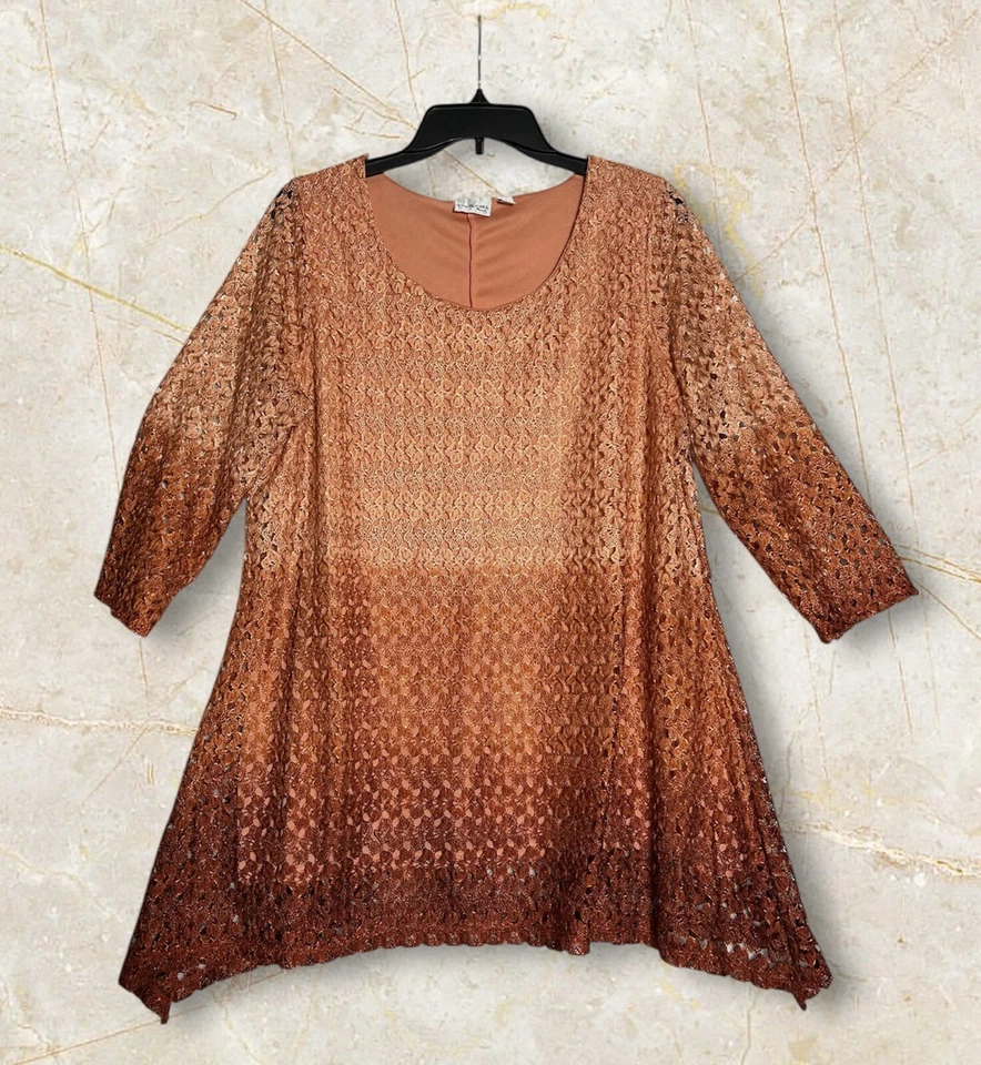 Túnica Kim Rogers Mujer Talla 1X Degradado Naranja Coral Capas Mangas 3/4 (A) Foto 1 de 4