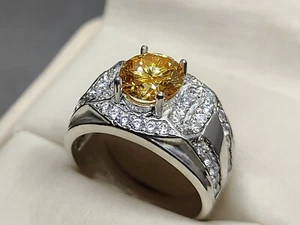 Round Cut Rare 2 Ct Golden Moissanite Diamond 925 Silver Women Engagement Ring - Picture 1 of 12