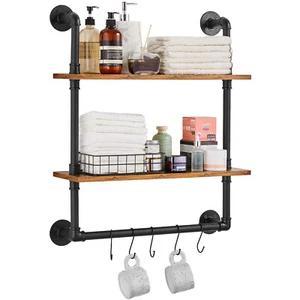 VEVOR Industrial Pipe Shelf 2 Tier 24x7.87in Wall-Mount for Kitchen Bedroom - Picture 1 of 12
