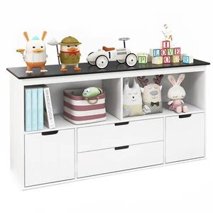Kids Toy Storage Organizer Wooden Bookshelf TV Stand w/ Drawers Blackboard Top - Picture 1 of 10