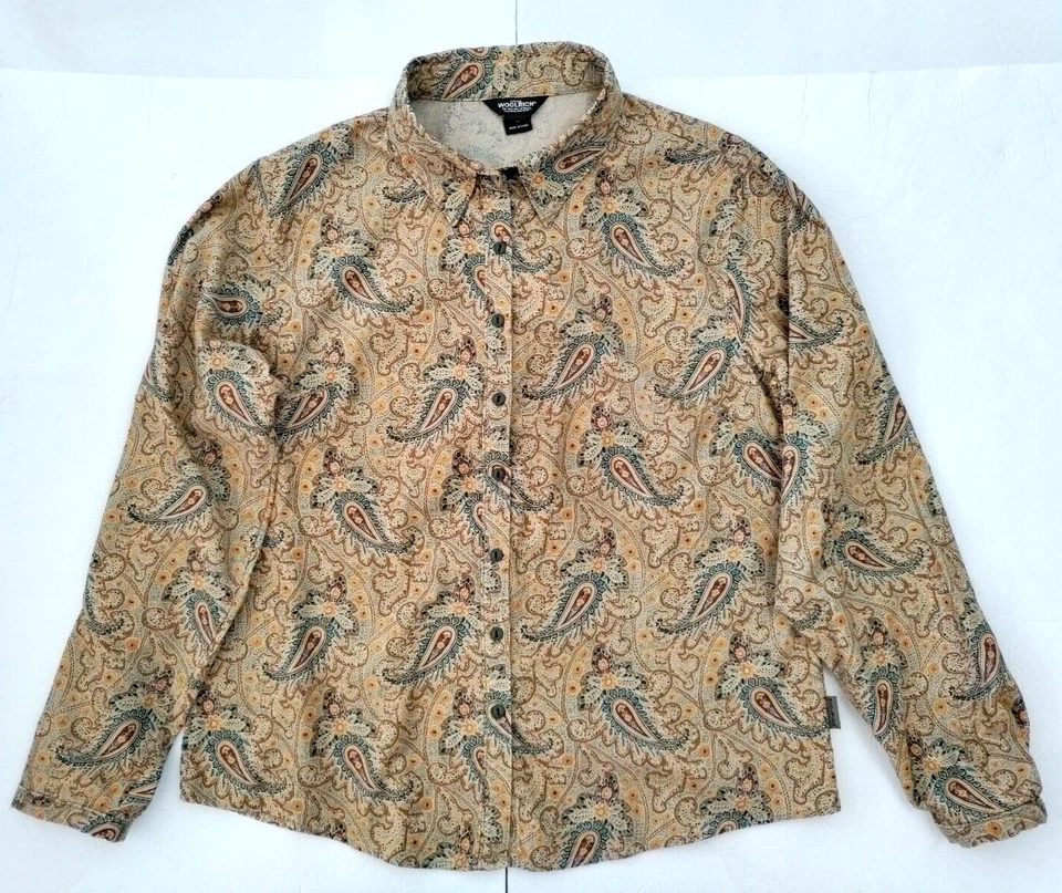 Camisa Woolrich Mujer XL Aqua Multi Paisley Algodón Pana Manga Larga Botones Foto 1 de 4